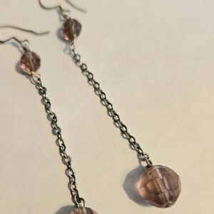 Elegant Pink Crystal Dangle Sterling Silver 925 Earrings